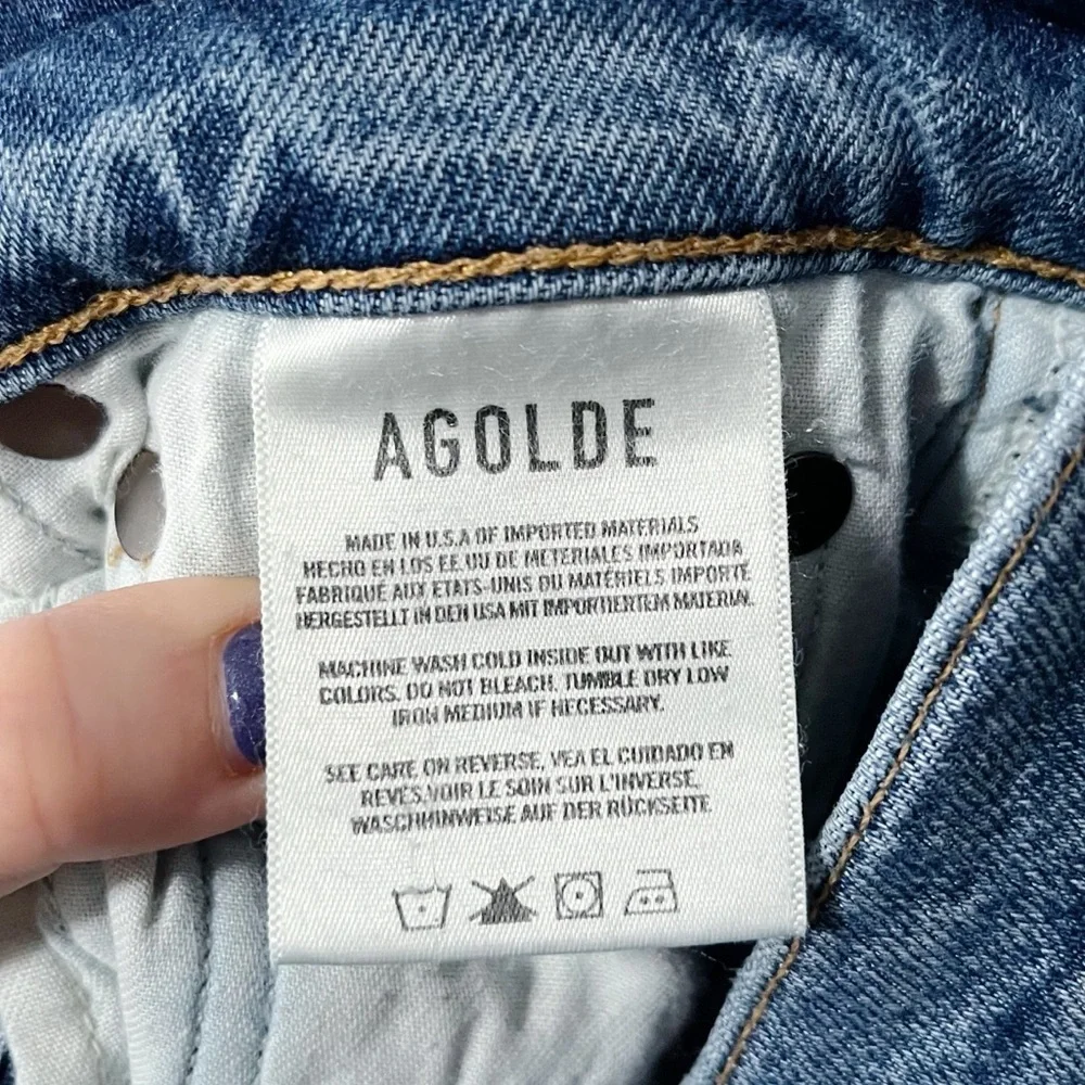Agolde Toni Mid Rise Straight Jeans Medium Blue Size 24 Distressed